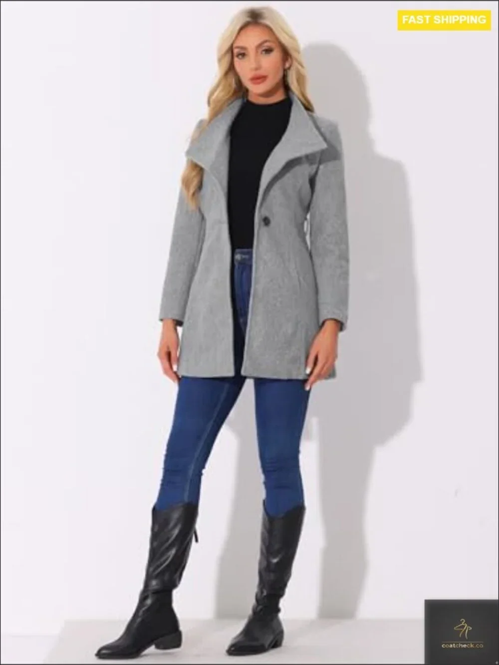 Classic Stand Collar Pea Coat Long Sleeve Winter Belted Overcoat Lined Trench